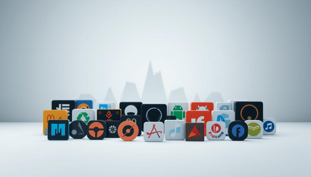 A modern, minimalist composition showcasing a collection of diverse yet cohesive digital audio workstation (DAW) software icons and logos. The foreground features a clean arrangement of the most popular and well-regarded free and open-source music production applications, rendered with a sleek, flat design aesthetic and subtle 3D depth. The middle ground includes a soft, blurred backdrop of abstract shapes and gradients in a cool, muted color palette, evoking a sense of digital creativity and innovation. The background is a simple, monochromatic gradient that gently fades into the edges, creating a balanced, professional-looking scene. Soft, diffused lighting from an upper left angle casts gentle shadows, adding depth and dimensionality to the overall image.